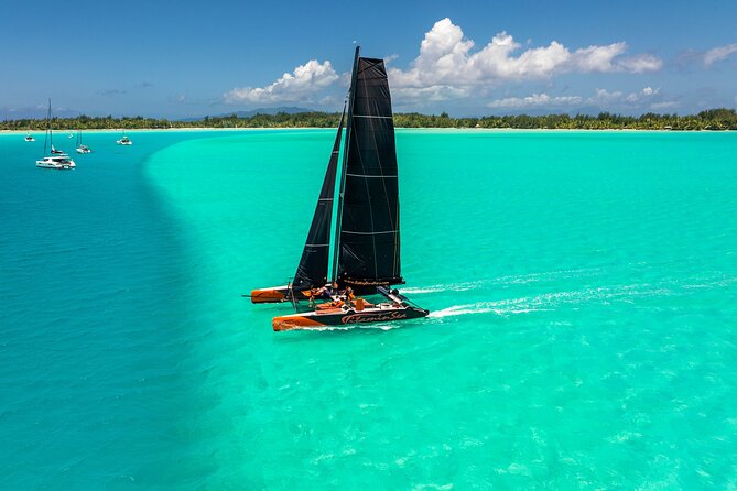 LUXURY Catamaran Bora Bora : Sailing, Snorkeling & Floating Bar - Boarding Vitamin Sea from the Lagoon